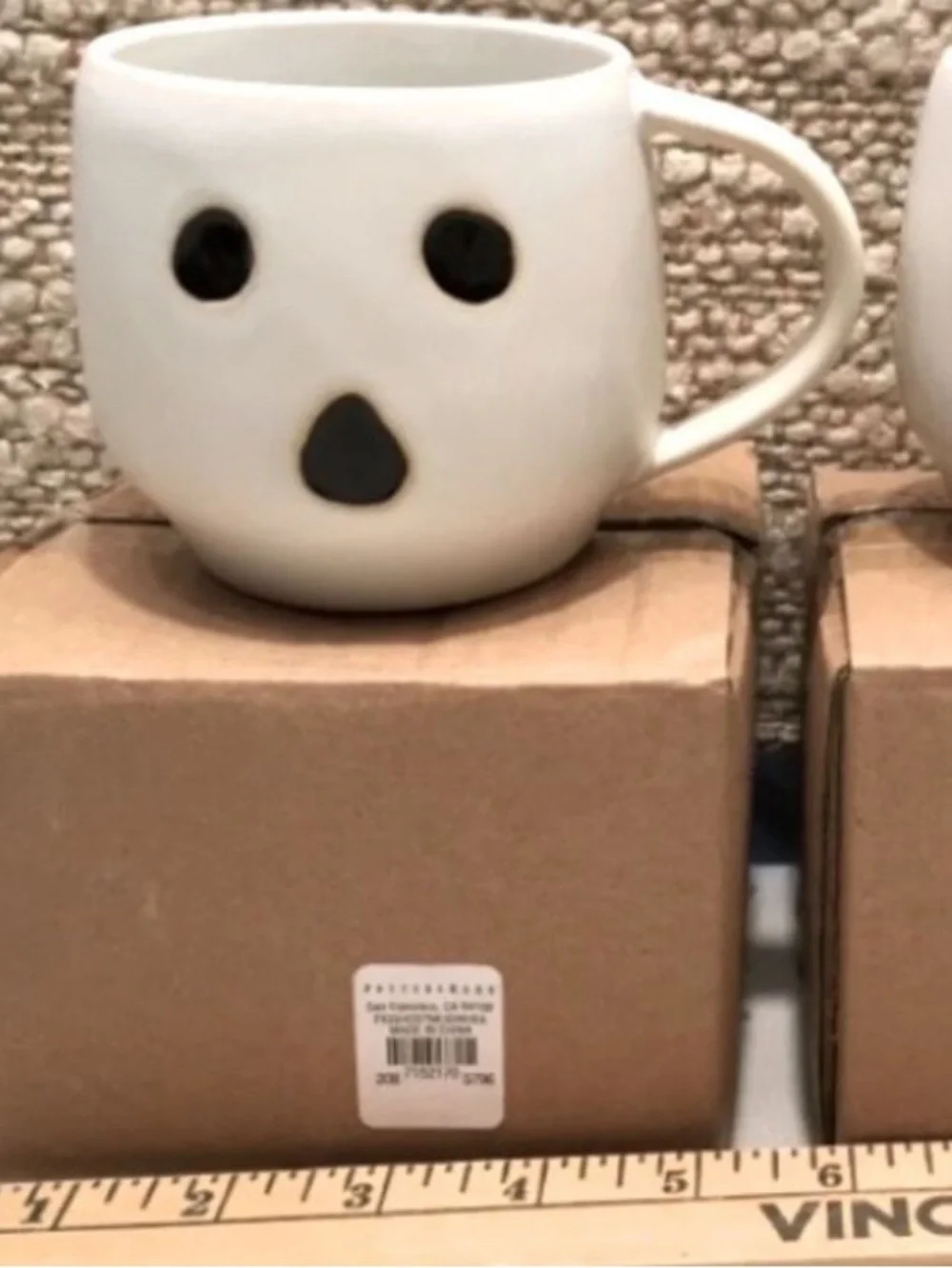Pottery Barn Ghost Boo Mug Cup Modern Matte Stoneware Minimalist Gus Coffee Set